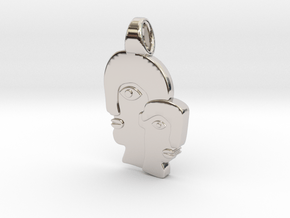 Abstract faces in Rhodium Plated Brass