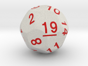 d19 Sphere Dice (White with Red Numbers) in Natural Full Color Sandstone