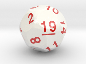 d19 Sphere Dice (White with Red Numbers) in Smooth Full Color Nylon 12 (MJF)