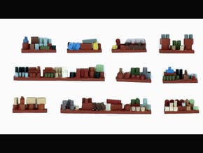 S Scale Interior Shelves loaded with Goods 10 Pack in Tan Fine Detail Plastic