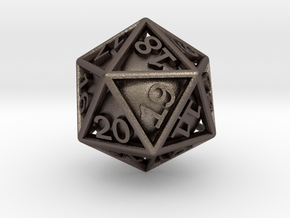 Ball In Cage D20 (spindown) in Polished Bronzed-Silver Steel: Large