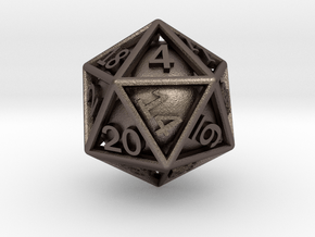 Ball In Cage D20 in Polished Bronzed-Silver Steel: Large