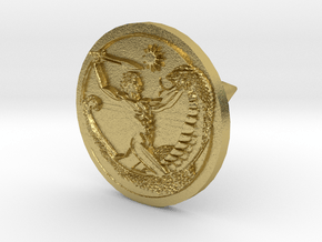 Apollo Slaying Python lapel pin in Natural Brass