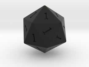 Enormous All Ones D20 in Black Smooth Versatile Plastic