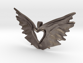 variation on the heart takes flight in Polished Bronzed Silver Steel