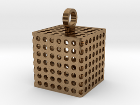 Perforated Cube Pendant  in Natural Brass