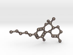 THC Molecule Keychain / Model in Polished Bronzed Silver Steel
