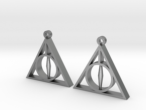 Deathly Hallows Earrings in Natural Silver