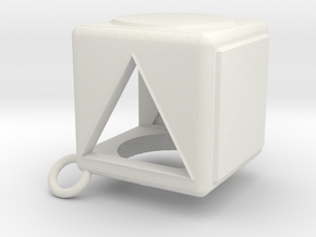 Shape Sorter Box Cube Pendant Keyring in White Natural Versatile Plastic
