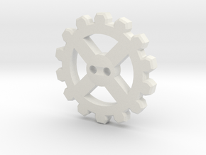Cogwheel Button 02 in White Natural Versatile Plastic