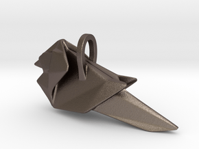 Origami Cardinal finch in Polished Bronzed Silver Steel