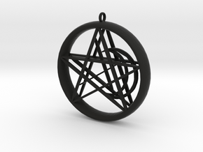 1.5in Pentacle Floating Moon n Star Pendant in Black Natural Versatile Plastic