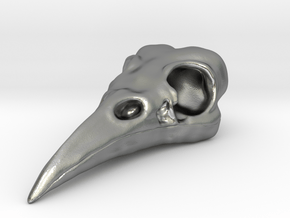 Raven Skull Pendant in Natural Silver