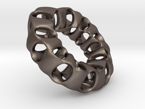 Porous Mobius torus - 3.2  cm in Polished Bronzed Silver Steel