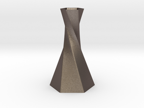 Twisted Hex Vase in Polished Bronzed Silver Steel