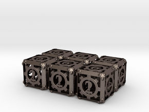 Steampunk 6d6 Set in Polished Bronzed Silver Steel