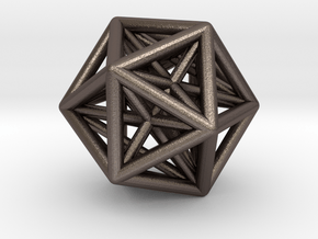 stellated dodecahedron inside icosohedron in Polished Bronzed Silver Steel