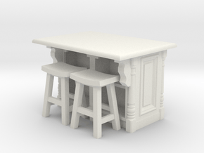 1:48 Farmhouse Island, with stools in White Natural Versatile Plastic