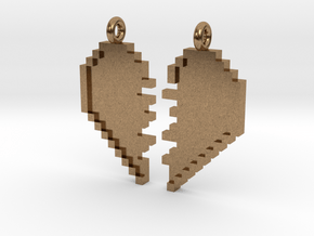 Pixel Heart Friendship Pendant in Natural Brass