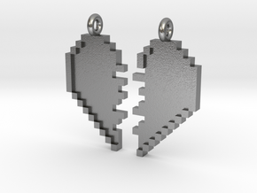 Pixel Heart Friendship Pendant in Natural Silver