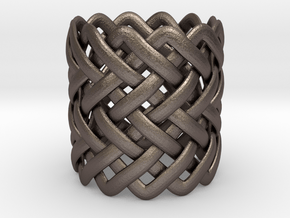 Full knuckle woven ring - Size 9 1/2 in Polished Bronzed Silver Steel