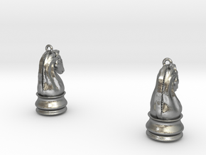 Chess Knight Earrings in Natural Silver