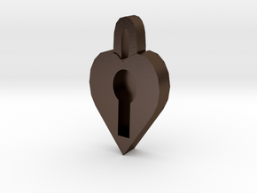 lock heart pendant more printable in Polished Bronze Steel