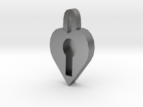 lock heart pendant more printable in Natural Silver