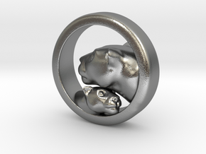 Lioness and Cub Pendant in Natural Silver