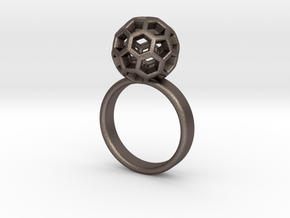 Soccer Ball Ring in Polished Bronzed Silver Steel