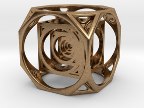 3D Cube paperweight  in Natural Brass