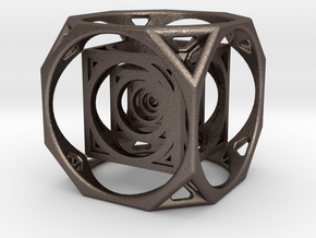 3D Cube paperweight  in Polished Bronzed Silver Steel