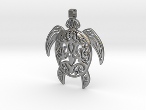 Pendant Turtle Tribal Pattern 002 - MCDStudios in Natural Silver