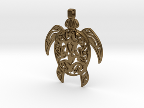 Pendant Turtle Tribal Pattern 002 - MCDStudios in Natural Bronze