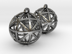 Earrings Heart In  A Sphere - 2 Pcs in Fine Detail Polished Silver