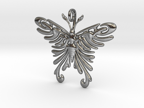 Pendant Tribal Pattern Butterfly in Polished Silver