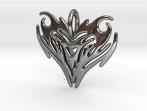 Pendant Heart Tribal Pattern in Polished Silver