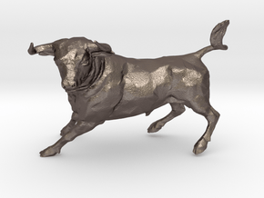 Wall Street Stock Market Bull in Polished Bronzed Silver Steel