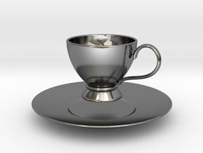 1/6 scale Tea Cup & saucer in Fine Detail Polished Silver