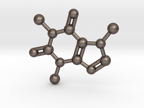 Caffeine molecule Necklace Pendant Big in Polished Bronzed Silver Steel