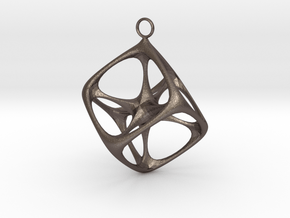 Soft Tesseract Pendant in Polished Bronzed Silver Steel