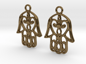 Hamsa Hand Earrings in Polished Bronze