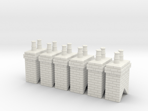 Chimney Stack - Small Type 1 X 6 - OO Scale in White Natural Versatile Plastic