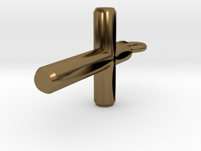 Cutout Cylinder Cross Pendant in Polished Bronze