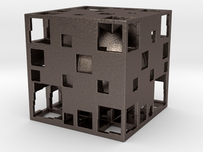 Undead Cube Sphere Menger F27 in Polished Bronzed Silver Steel