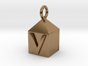 Keychain With Letter - V in Natural Brass