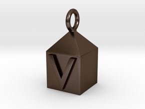 Keychain With Letter - V in Polished Bronze Steel