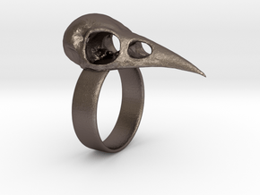 Realistic Raven Skull Ring - Size 11 in Polished Bronzed Silver Steel