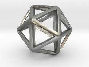 Icosahedron Wireframe Catmull Clark  30mm in Natural Silver