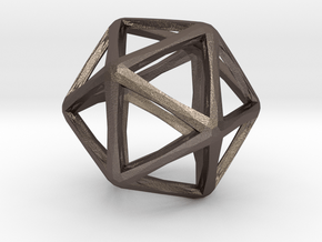 Icosahedron Wireframe Catmull Clark  30mm in Polished Bronzed Silver Steel